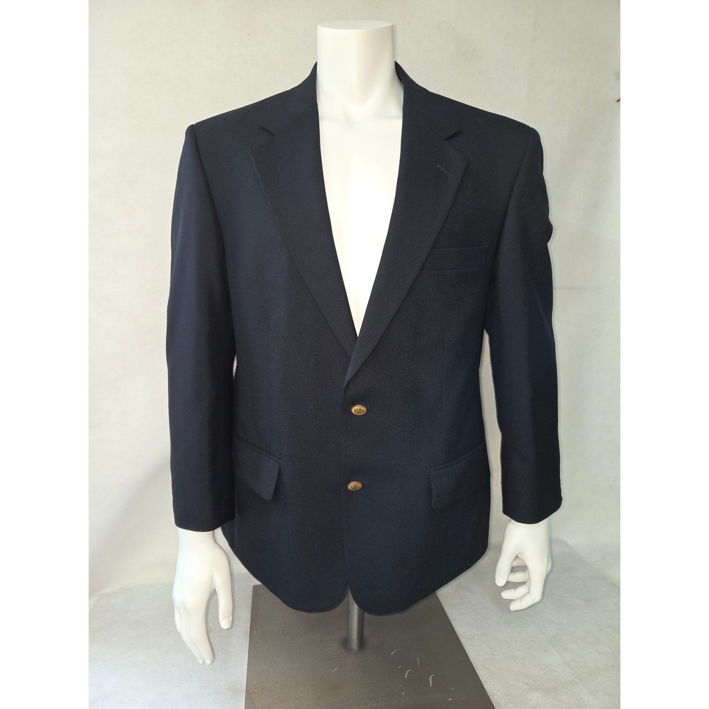 Bowdon Blazer Mens 42S Navy Blue Wool Blend Two Button Gold Crest Buttons Preppy